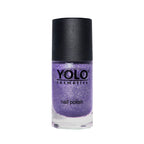 Refect Beauty Yolo purple glitter nail polish in a glass bottle with a black cap for a sparkling manicure finish.