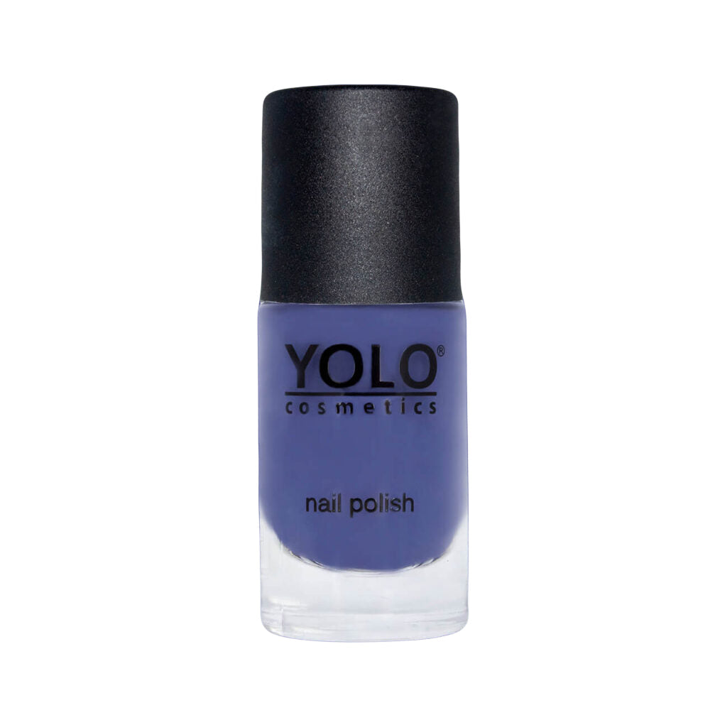 Refect Beauty Yolo creamy purple nail polish in a glass bottle with a black cap for a smooth glossy finish.