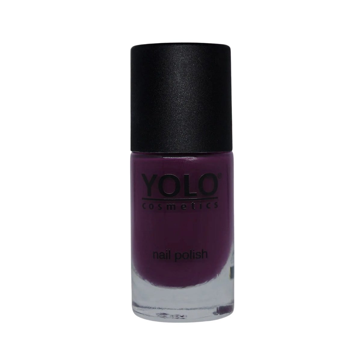 Refect Beauty Yolo Nail Polish in a deep purple creamy shade with a black cap in a glass bottle. 134
