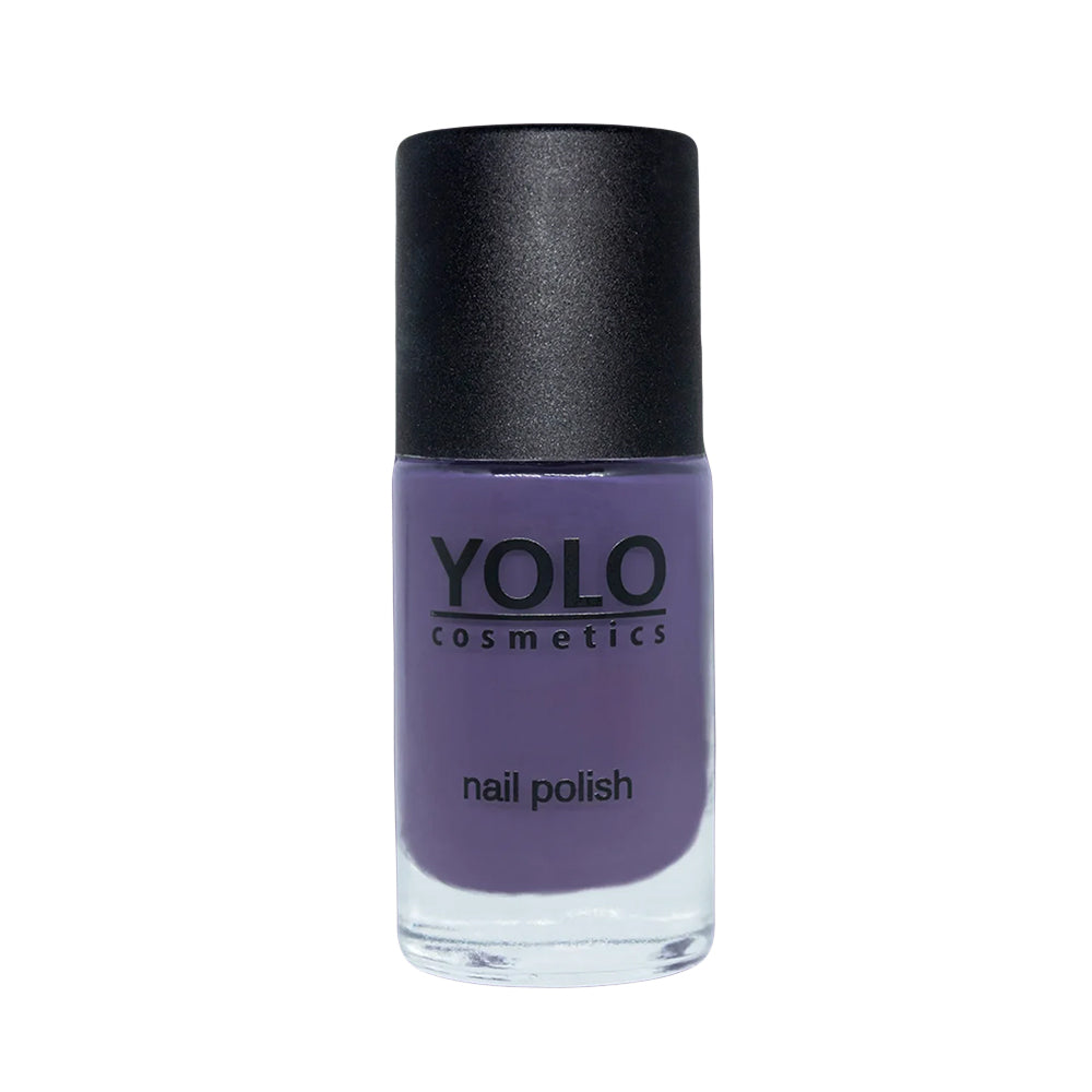 Refect Beauty Yolo Nail Polish in a creamy purple shade with a smooth, opaque finish in a glass bottle.