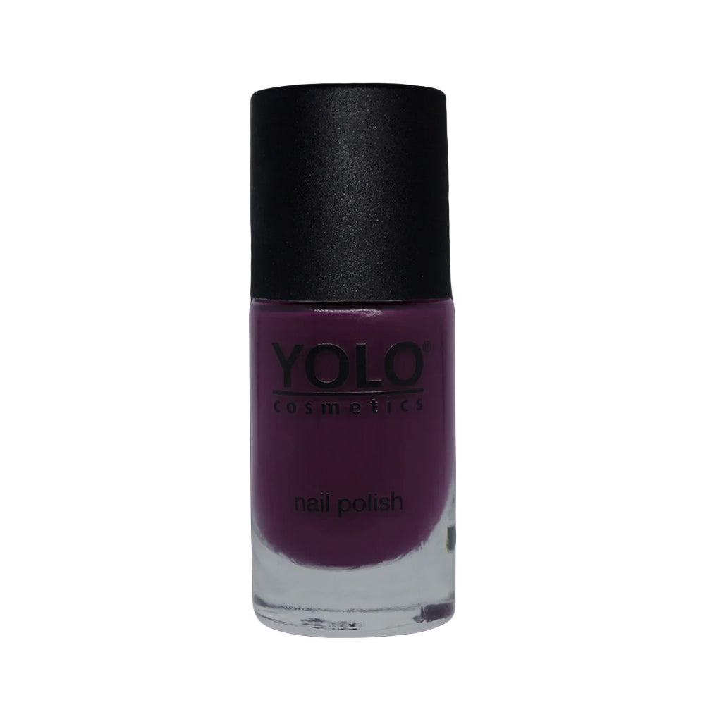 Refect Beauty Yolo Nail Polish Creamy in a deep purple shade with a smooth, glossy finish in a glass bottle.