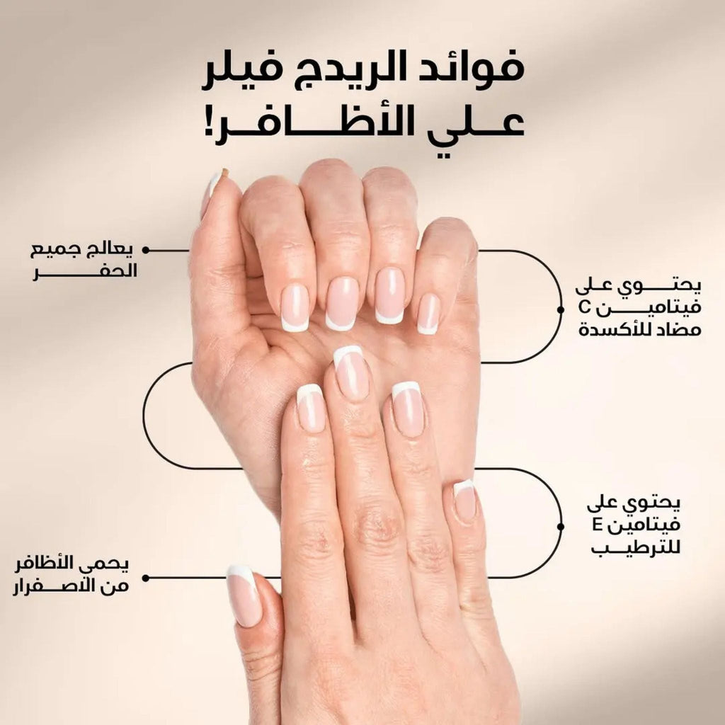 Refect Beauty Yolo ridge filler applied to natural nails with a clean French manicure finish for smooth healthy nails