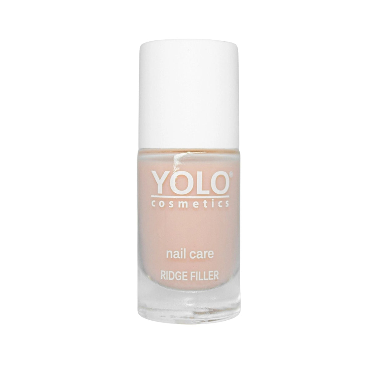 Refect Beauty Yolo ridge filler nail treatment in a clear glass bottle with a white cap for smooth nail surfaces.