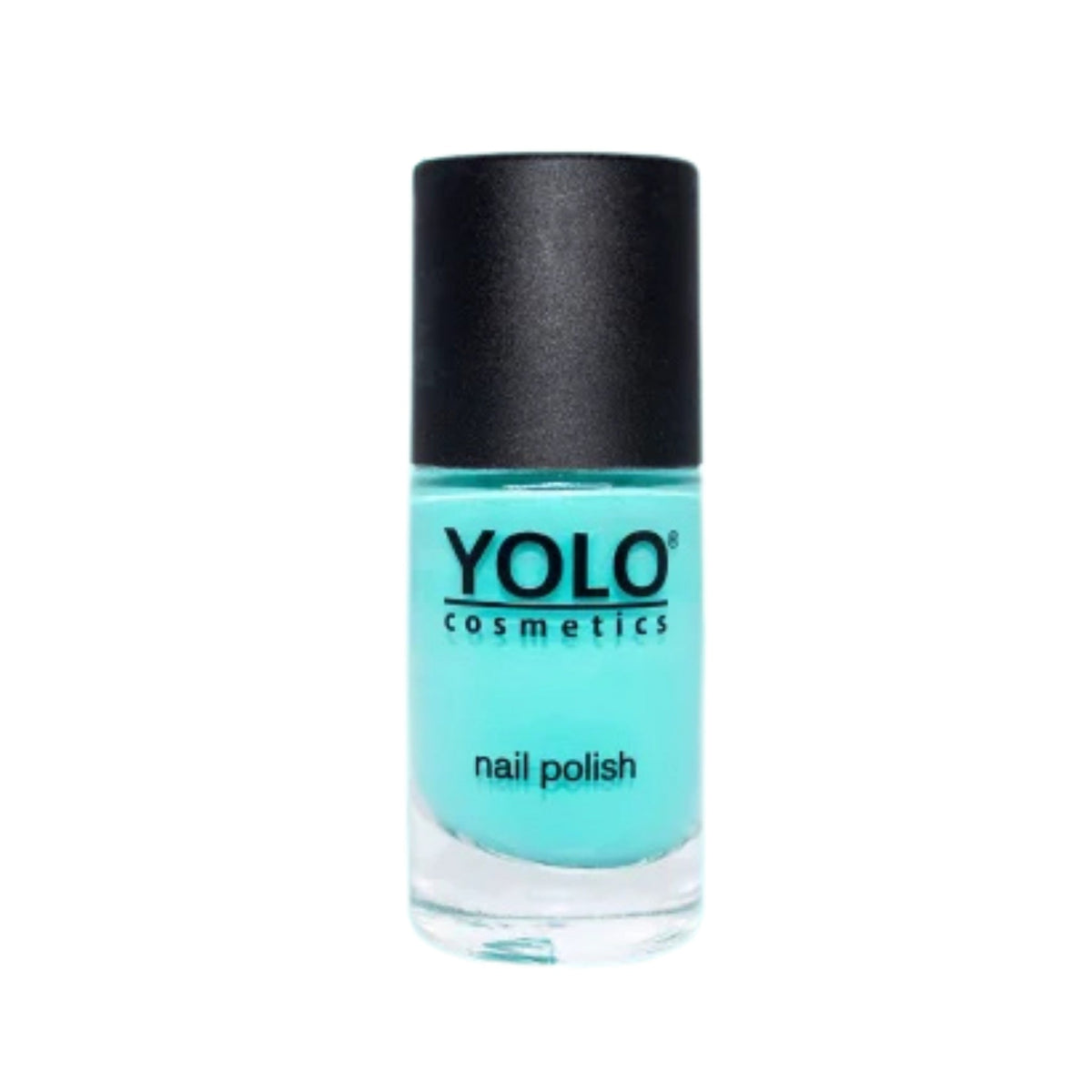 Refect Beauty Yolo creamy turquoise nail polish in a glass bottle with a black cap for a smooth glossy finish. 187