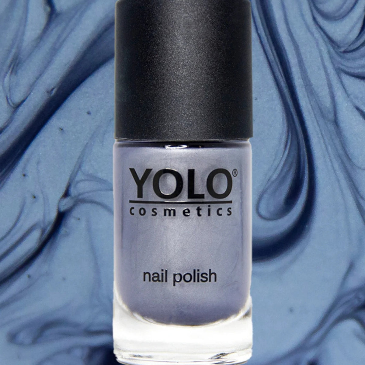 Refect Beauty Yolo Velvet nail polish in a shimmering grey-blue shade with a smooth, elegant finish.