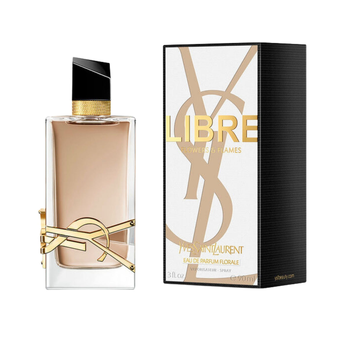 Refect Beauty Yves Saint Laurent Libre Flowers & Flames 90ml perfume bottle and box with gold YSL logo