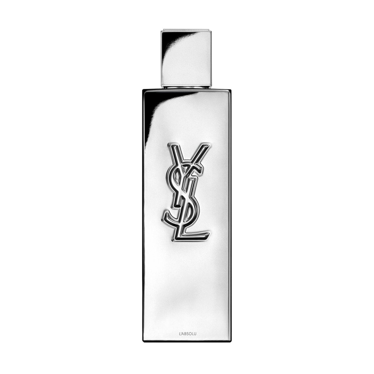 Refect Beauty Yves Saint Laurent MYSLF L'ABSOLU fragrance in a sleek metallic silver mirror finish bottle with YSL logo