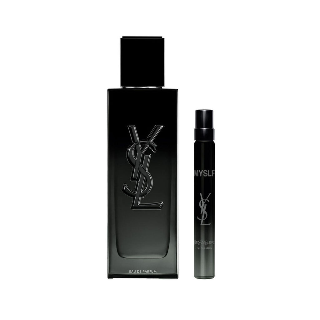 Refect Beauty Yves Saint Laurent Myslf gift set featuring a 100ml black perfume bottle and a 10ml travel spray