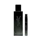 Refect Beauty Yves Saint Laurent Myslf gift set featuring a 100ml black perfume bottle and a 10ml travel spray