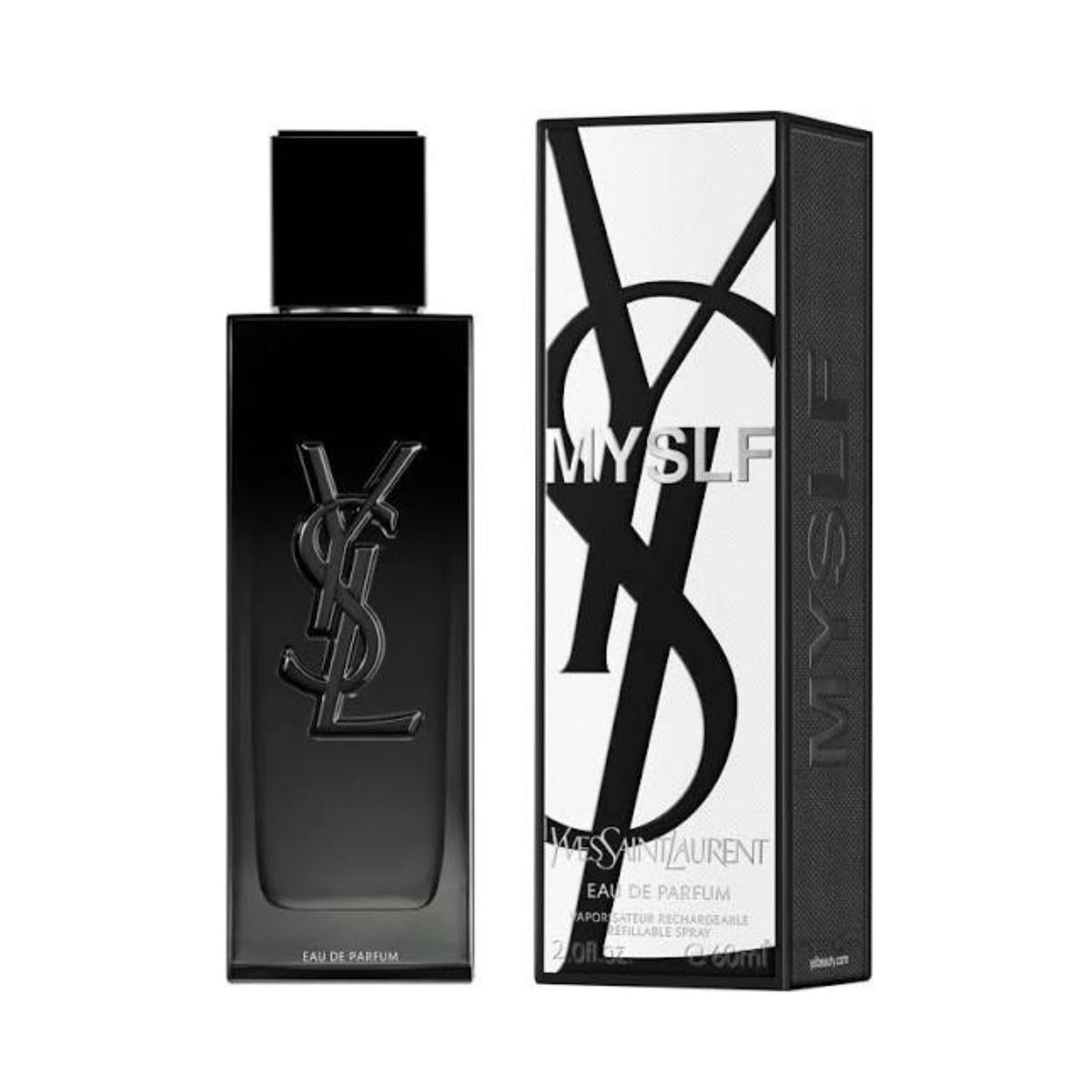 Refect Beauty Yves Saint Laurent MYSLF Eau de Parfum bottle and black packaging box with YSL logo