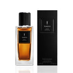 Refect Beauty Yves Saint Laurent Tuxedo Sharp Patchouli perfume bottle and black box packaging on white background.