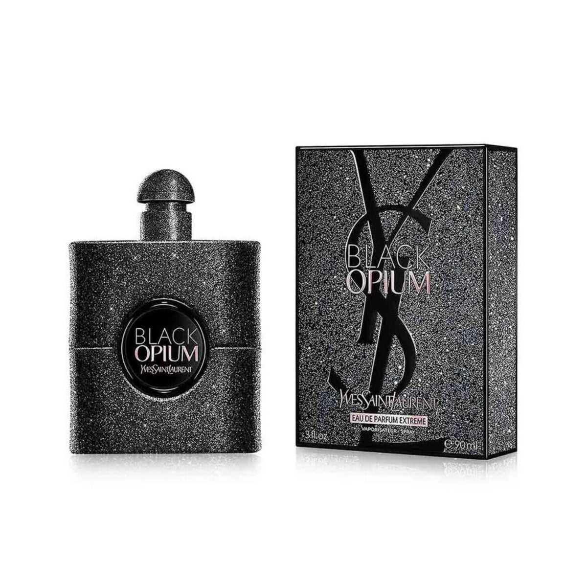 Refect Beauty Yves Saint Laurent Black Opium Eau de Parfum Extreme bottle and glittery black packaging box