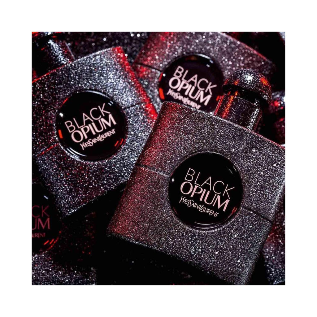 Refect Beauty Yves Saint Laurent Black Opium Eau de Parfum Extreme bottles with a shimmering black glitter finish