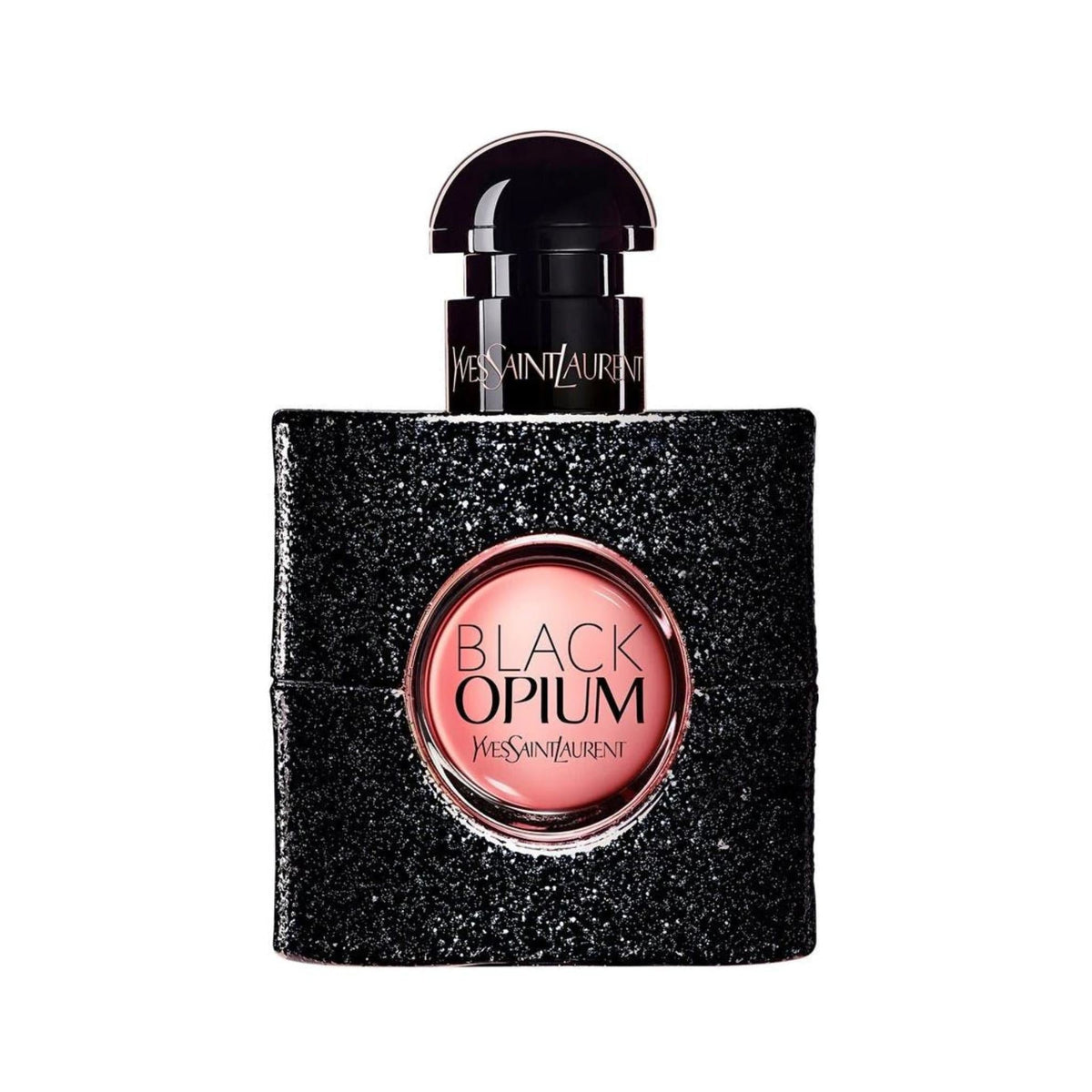 Refect Beauty Yves Saint Laurent Black Opium Eau de Parfum in a black glittery bottle with a pink circular center. Main image