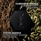 Refect Beauty Yves Saint Laurent La Nuit De L'homme fragrance bottle cap surrounded by cardamom pods and vetiver roots
