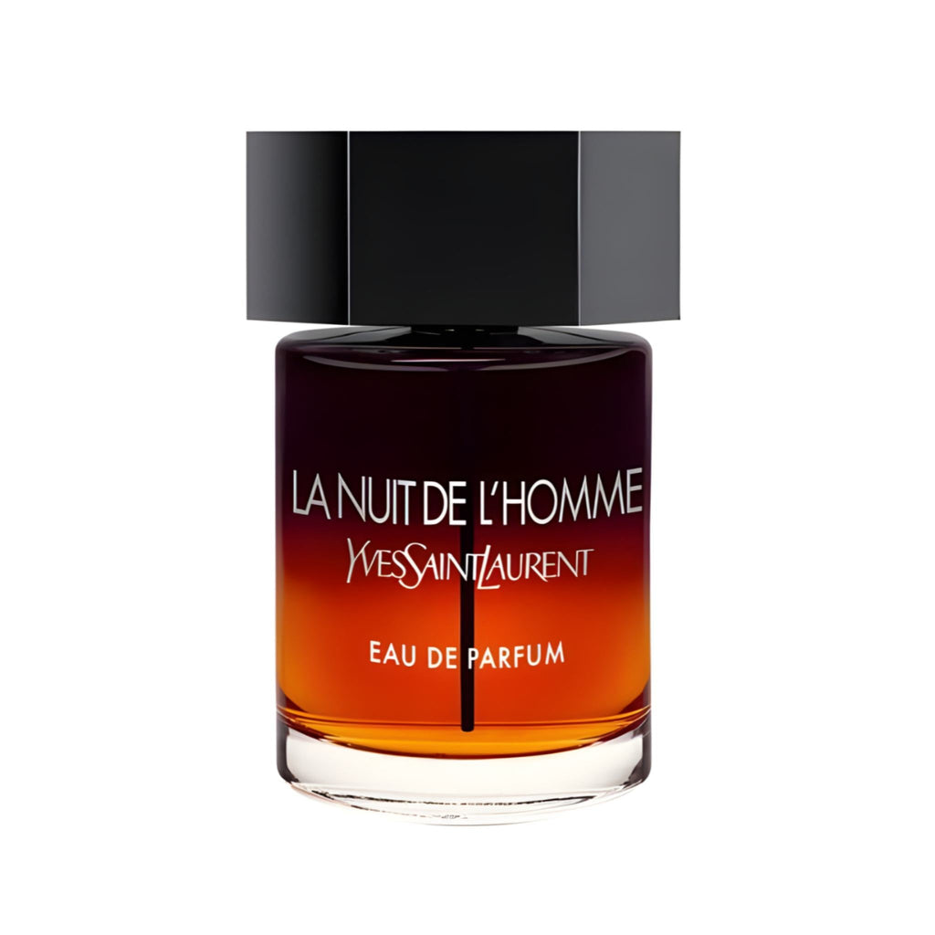 Refect Beauty Yves Saint Laurent La Nuit De L'Homme Eau de Parfum in a gradient amber and black glass bottle.