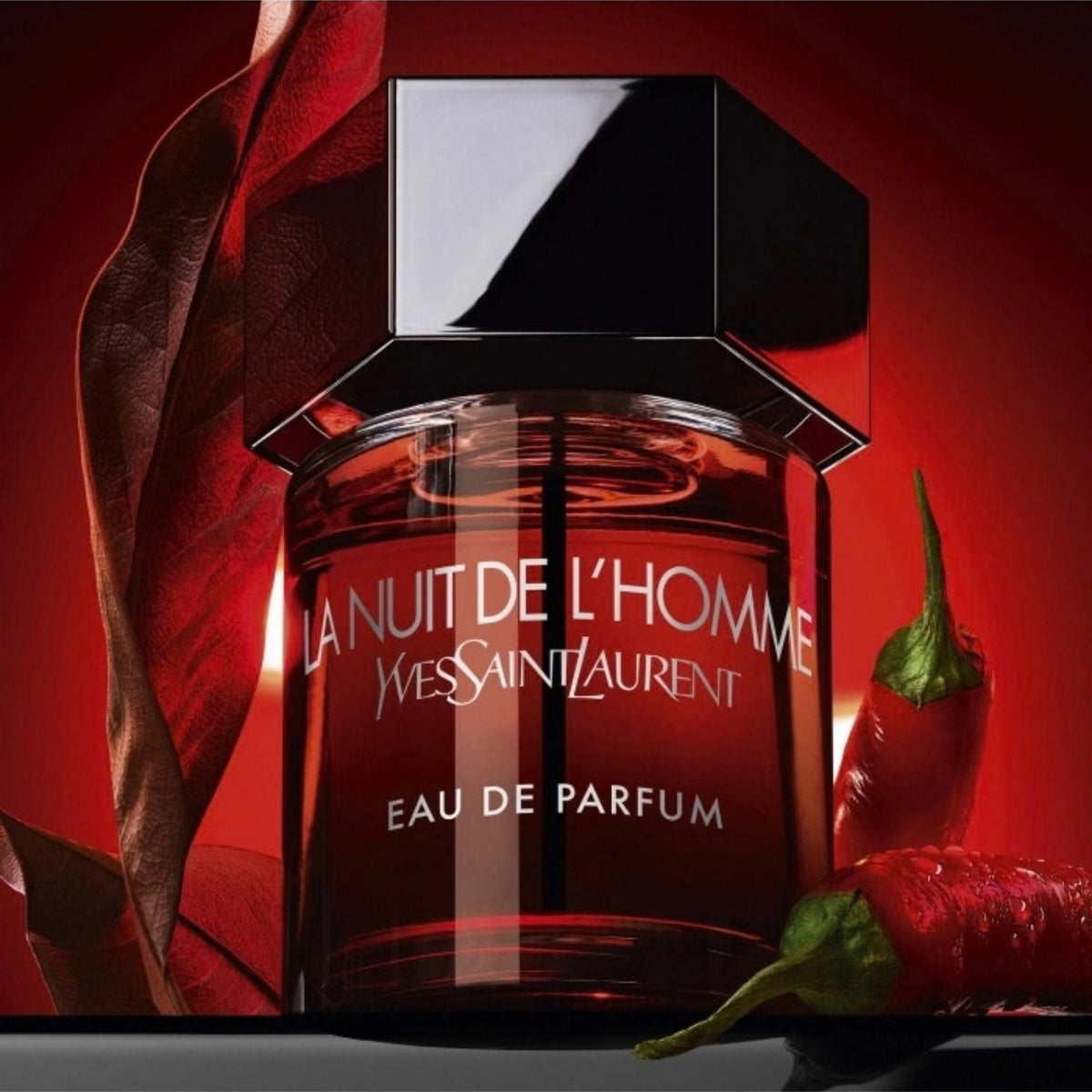 Refect Beauty Yves Saint Laurent La Nuit De L'Homme Eau de Parfum in a dark glass bottle with a hexagonal black cap.