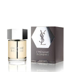 Refect Beauty Yves Saint Laurent L'homme Eau de Toilette bottle and packaging box with a modern metallic hexagonal cap.