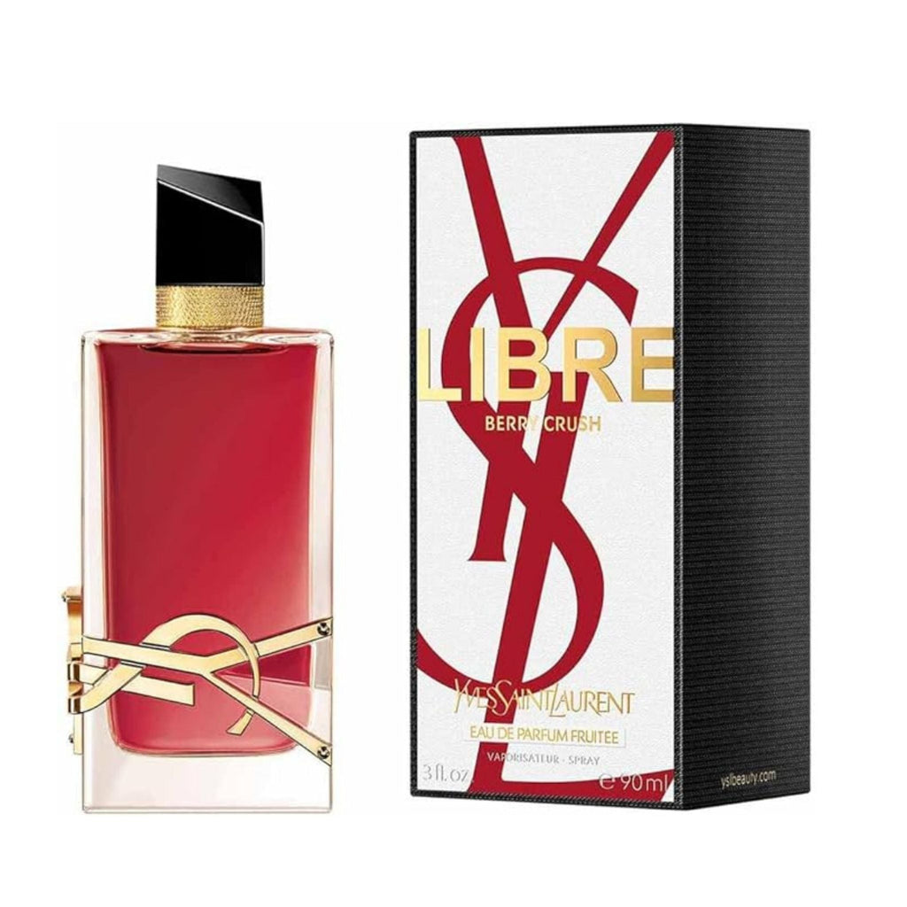 Refect Beauty Yves Saint Laurent Libre Berry Crush perfume bottle and box with red liquid and gold logo details
