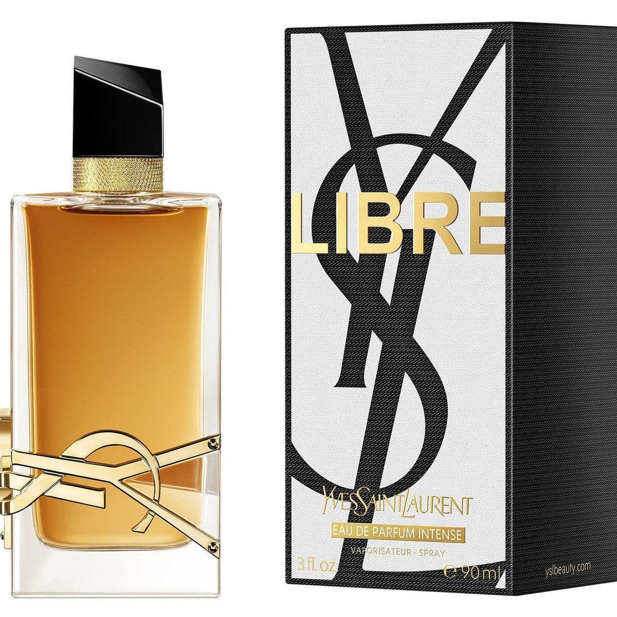 Refect Beauty Yves Saint Laurent Libre Intense Eau de Parfum bottle with gold logo and matching black and white box