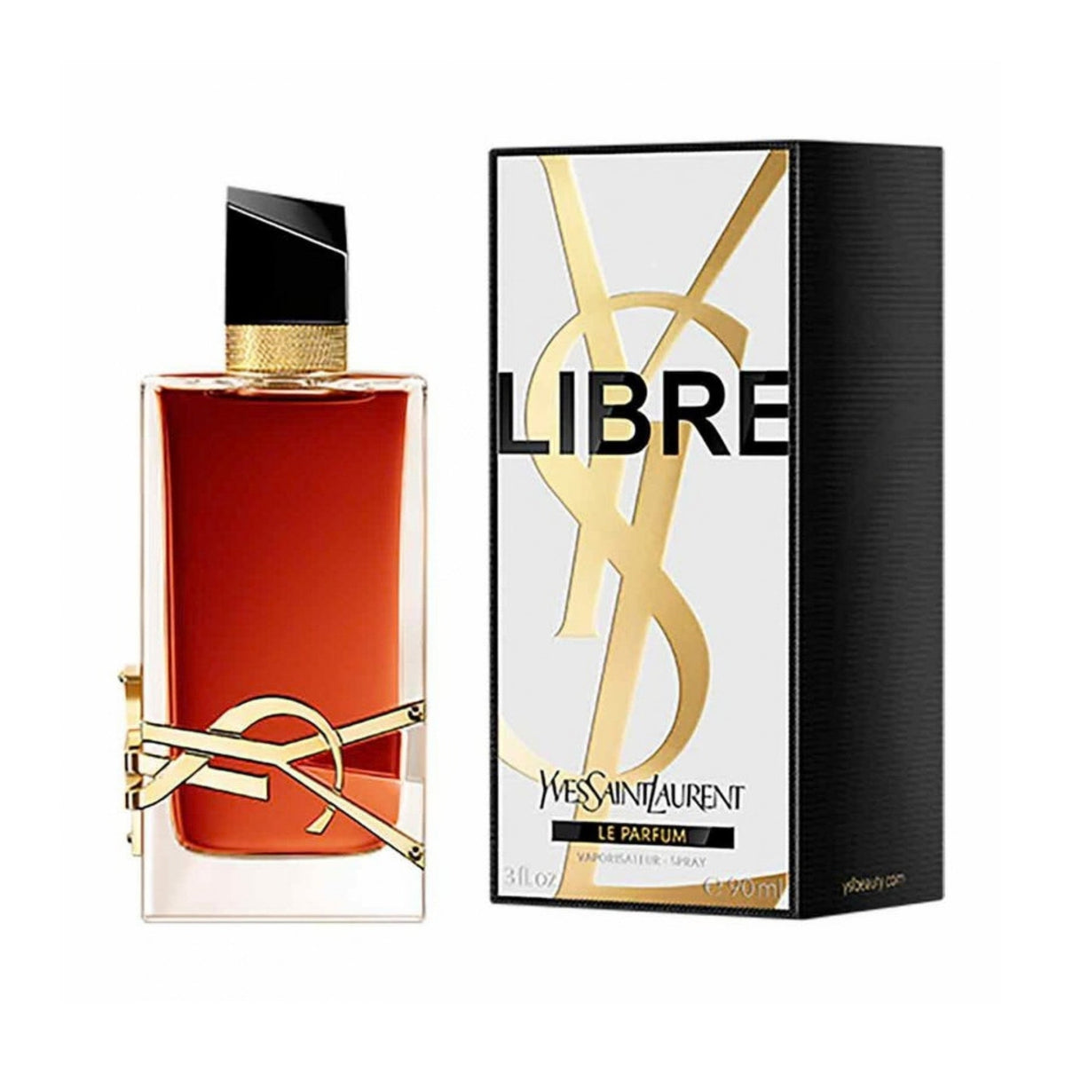 Refect Beauty Yves Saint Laurent Libre Le Parfum 90ml bottle and box featuring gold YSL logo and amber fragrance