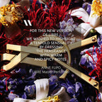 Refect Beauty Yves Saint Laurent Libre Le Parfum bottle detail with saffron, lavender, and orange blossom background