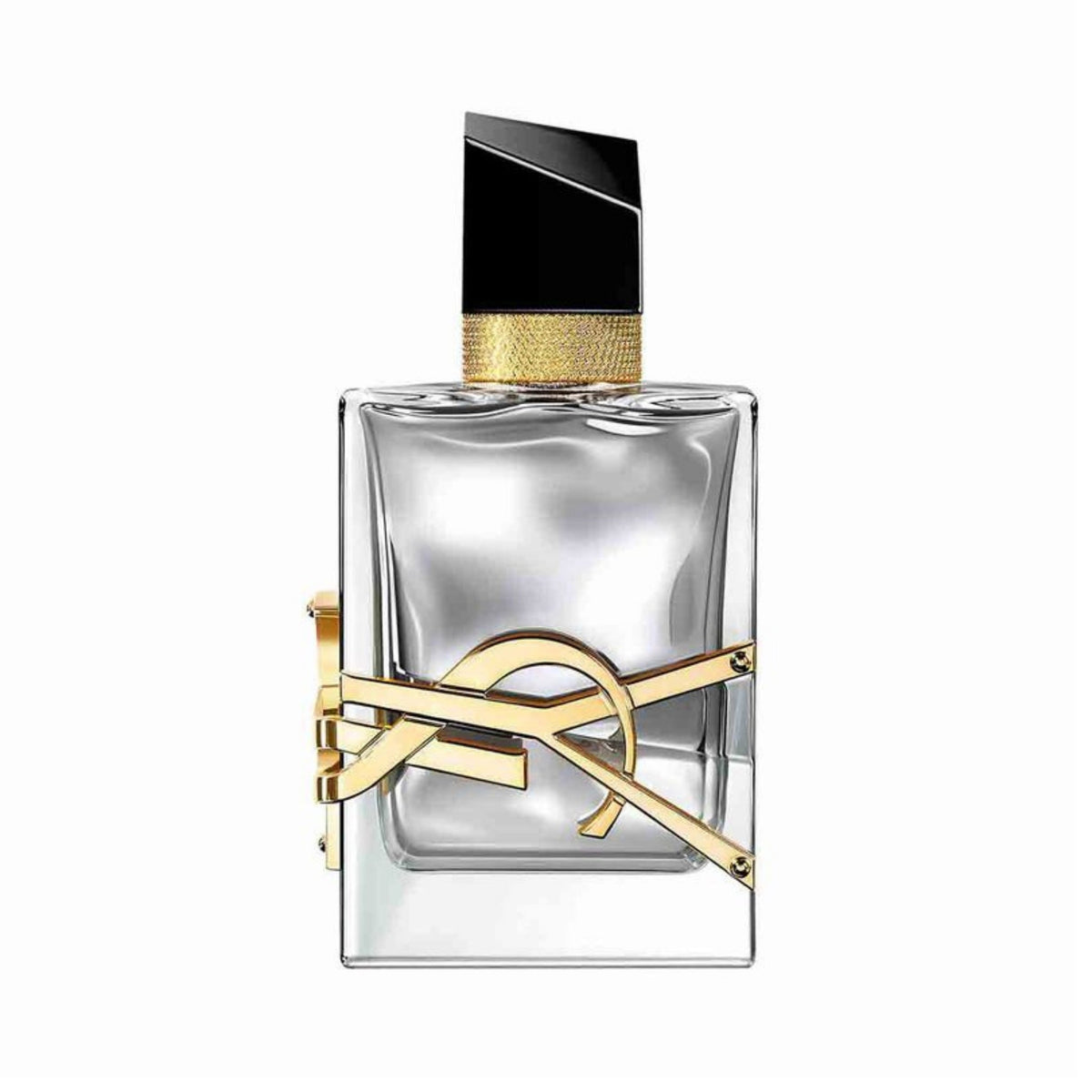 Refect Beauty Yves Saint Laurent Libre L'Absolu Platine perfume bottle with metallic silver glass and gold YSL logo