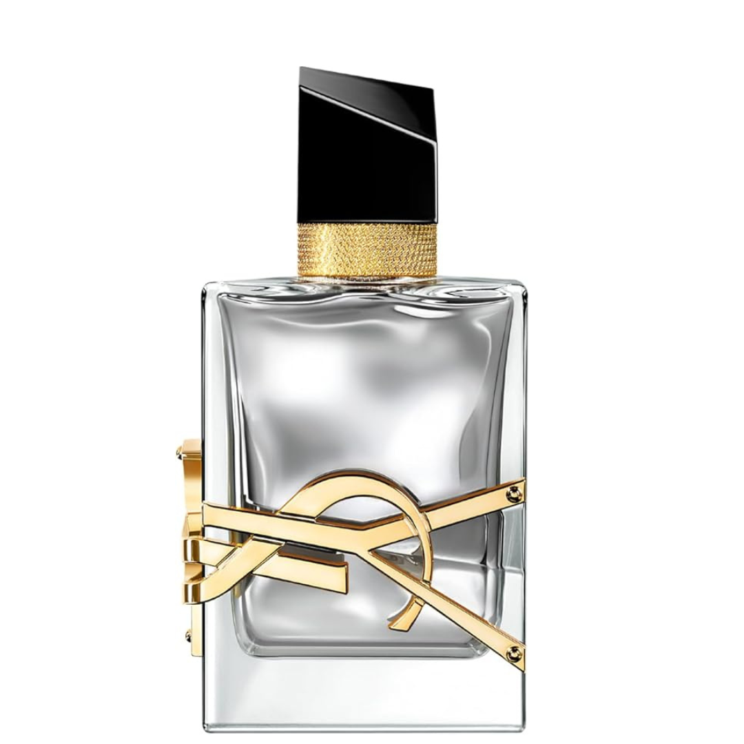 Refect Beauty Yves Saint Laurent Libre L'Absolu Platine perfume bottle with metallic silver glass and gold YSL logo Main image
