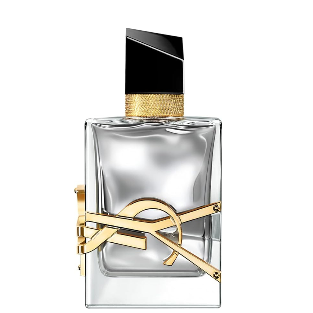 Refect Beauty Yves Saint Laurent Libre L'Absolu Platine perfume bottle with metallic silver glass and gold YSL logo