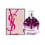 Refect Beauty Yves Saint Laurent Mon Paris Intensement perfume bottle with a dark purple bow next to its pink box.