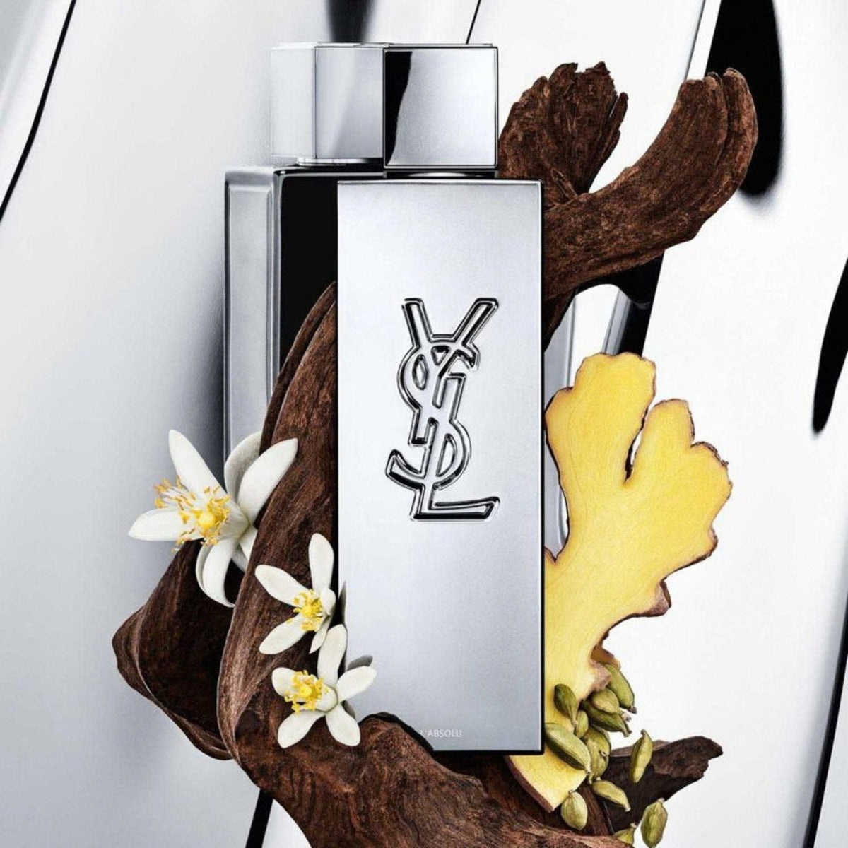 Refect Beauty Yves Saint Laurent Myslf L'Absolu fragrance bottle with metallic mirror finish, ginger, and orange blossom