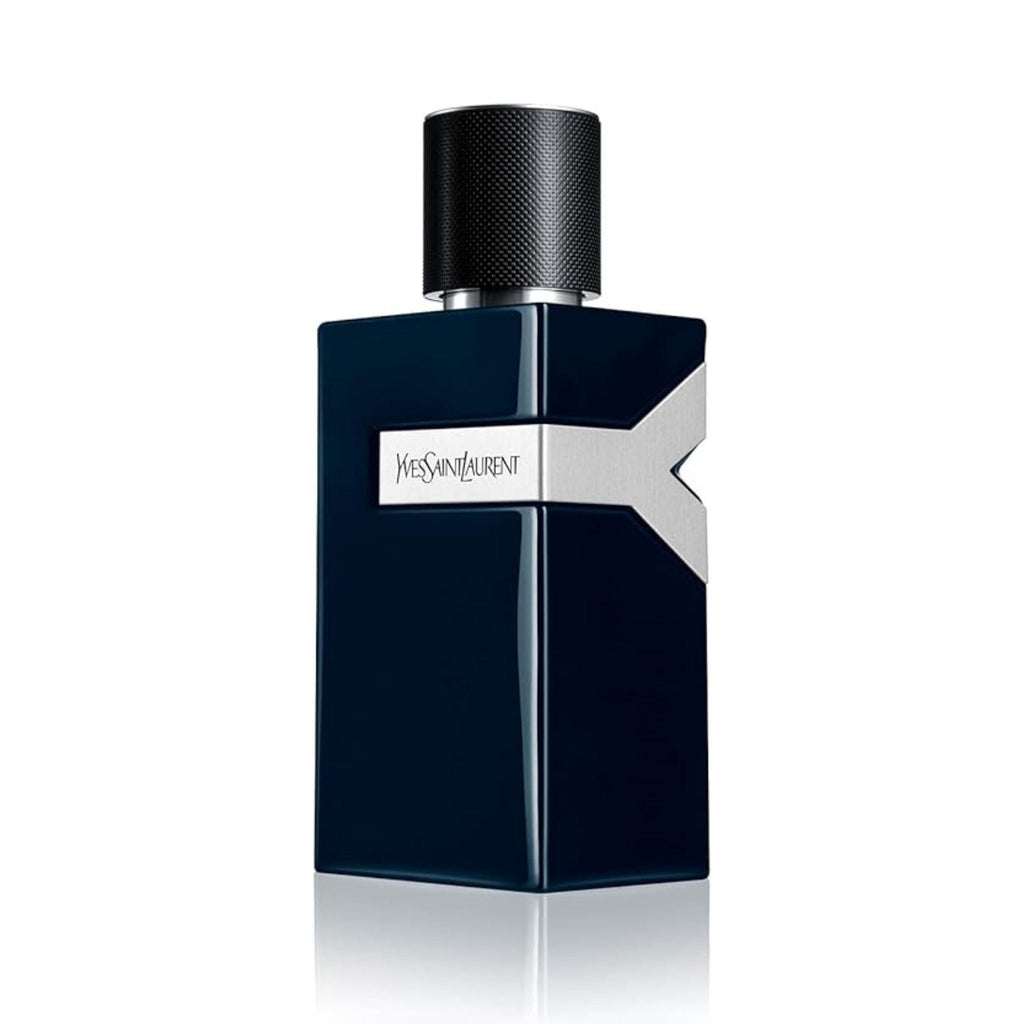 Refect Beauty Yves Saint Laurent Y Le Parfum for men in a sleek dark blue glass bottle with silver Y logo detail.
