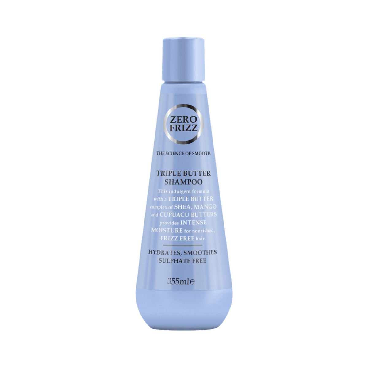 Refect Beauty Zero Frizz Triple Butter Shampoo in a light blue bottle for hydrating and smoothing dry, frizzy hair. Main image